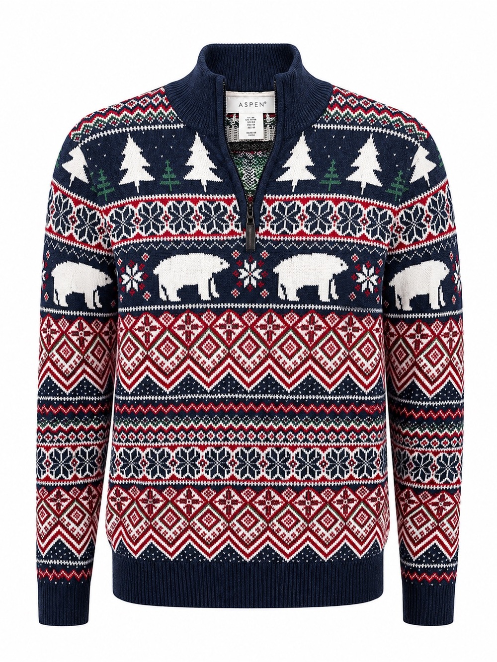 Aspen Polar Bear Nordic Fair Isle Quarter Zip Sweater Men’s Medium (women’s L)